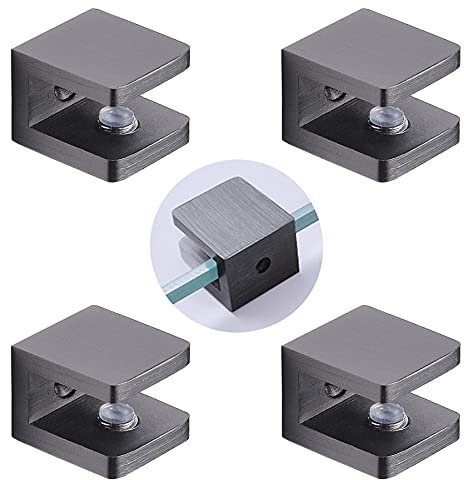 XAT Brass Glass Clamp,UClamp for Fixing Glass Panel and Door of Shower,Suitable for 610mm Glass,Black,4 Pack, Black 0610mm
