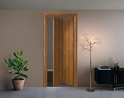 Porta interna a libro in laminato Noce Chiaro Tanganica Naturale porta pieghevole con serratura Finitura Ottone 80X210