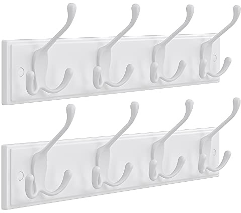 SONGMICS Wandgarderobe, Garderobenleiste, 2er Set 8 Dreifach-Haken aus Metall, Hakenleiste für Kleidung, Taschen, für Flur Schlafzimmer Wohnzimmer, vormontiert, wolkenweiß LHR030W02