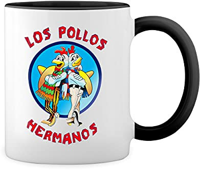 Breaking Bad Los Pollos Hermanos Weiße Tasse Mug mit schwarzen Felgen & Griff