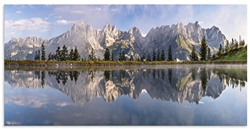 ARTland Wanddeko Wandbild Alu Verbundplatte für Innen & Outdoor Bild 150x75 cm Landschaft Berge Alpen Bäume See Spiegel Wilder Kaiser Tirol U3VB