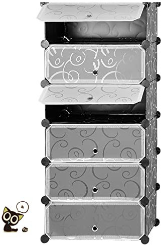 Garderobe, DIY Kunststoff Steckregal, Steck-Kleiderschrank Kunststoff Portable Garderobe individuell aufbaubar - erweiterbar - auch für hängende Kleidung - platzsparend (6 Stockwerke und 6 Türen)