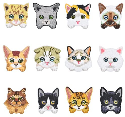 12pcs Cat Embroidered Iron on Patches for Clothing, Sew on/ Iron on Patches for Clothing, T-Shirts, Jackets, Backpacks, Jeans, Hats, Clothes Decorations