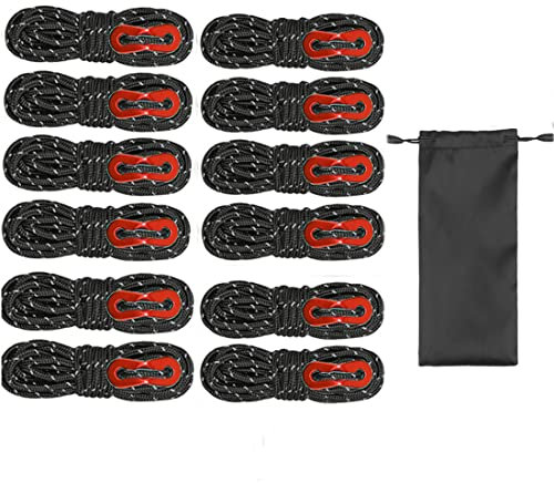 MAGARROW Guy Line Reflektierendes Zeltseil 4mm mit Abspannern für Campingwandern (Schwarz- 12 Stück)