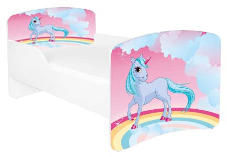 AS-TOR Kinderbett Jugendbett Dora 70x140 mit Matratze - Bett Schlafzimmer Kindermöbel Kinderbetten für Mädchen, Hochwertige Möbelplatte, Solide und Sicher, Einhorn