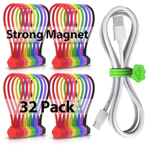 Magnetic Cable Ties, 32 Pack 7.2 Strong Magnetic Cord Ties Cute Cloud Dialogue Design, Silicone Twist Tie with Magnet Reusable 8 Assorted Colors X4 by SOOOEC