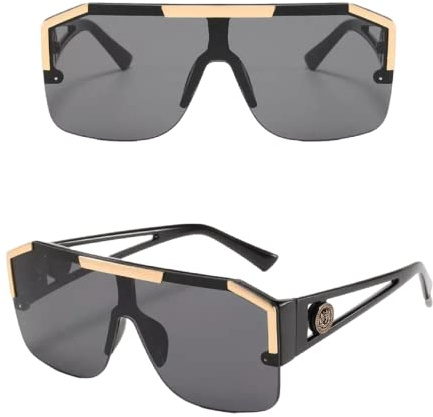 No Name Ltd Final Boss Oversized Rapper One Piece Shield Sunglasses for Men Woman Celeb Square Retro Hip Hop Gangster Shades Glasses Half Rim Browline Designer Stlye