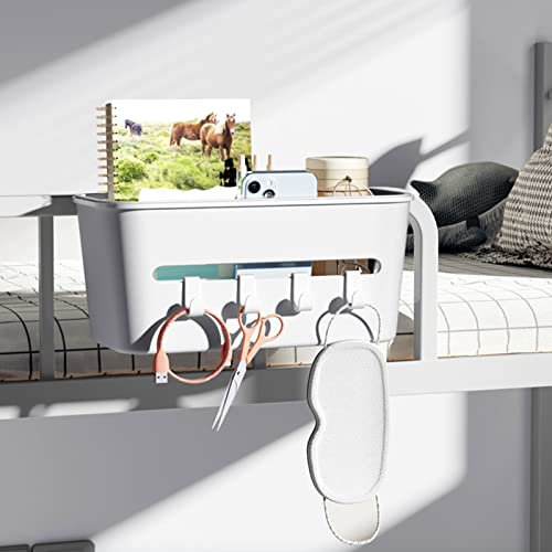 Bunk Bed Hanging Organiser with Hooks: Multi-Use Bedside & Crib Storage - White