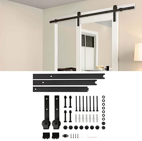 YIMING Sistema di Porta Scorrevole, 300 cm/9,8 FT, 3 Sezioni Binario, 2 Roulette, Acciaio al Carbonio, Nero Classico