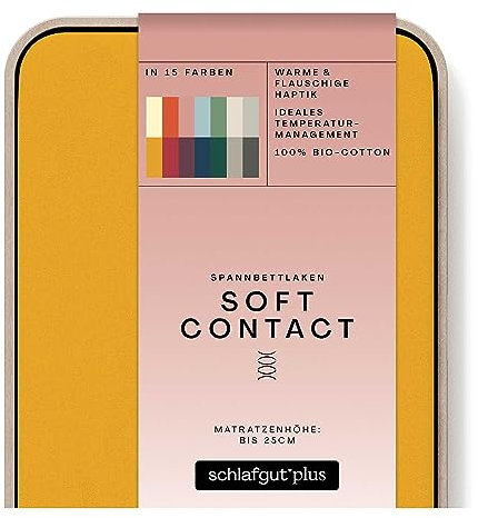 schlafgut Soft Contact Spannbettlaken bis 100x200cm, Yellow Deep aus 100% Biobaumwolle wärmend