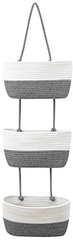 Hängeorganizer Organizer Wand Organizer, Premium Leinen Organizer mit 3 stufiger Hängekorb aus Baumwollseil gewebt, Hängende Tasche Aufbewahrungstasche für Schlafzimmer,Wohnzimmer (Patchwork-Farben)