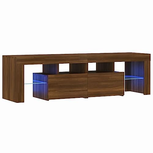 vidaXL TV Schrank mit LED-Leuchten Lowboard TV Möbel Tisch Board Sideboard Fernsehschrank Fernsehtisch HiFi-Schrank Braun Eichen-Optik 140x36,5x40cm