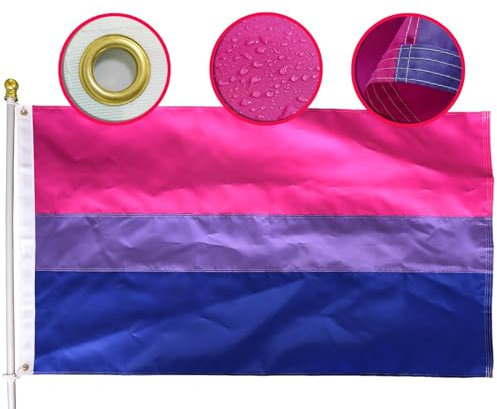 Bisexuelle Premium-Flagge, 90 x 150 cm, groß, strapazierfähiges Nylon, 210D, vierfach genähte Fliegenenden, LGBT-Regenbogen-Flaggen, Hausdekoration, Banner