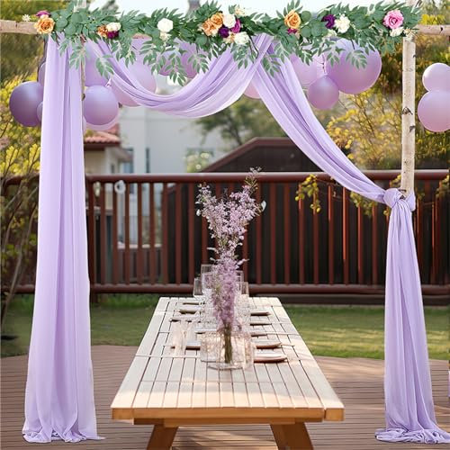 Lukery Hochzeit Vorhang Hochzeitsbogen, Querbehang Gardine Freihanddeko Himmelbett Vorhänge Stoff Tüll Transparent Voile Dekoration für Fotografie Party Hochzeit (75x400cm（13FT）,27 Helles Violett)