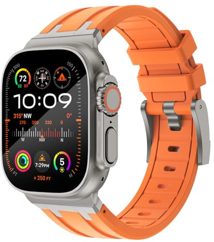 KADES 49mm 46mm 45mm 44mm für Apple Watch Armband,Herren Damen Silikon Sport Armband mit Edelstahladapter für Apple watch ultra 2 armband,Ultra/Series 10/9/8/7/6/5/4/SE,Series 3 42mm,Orange/Titan