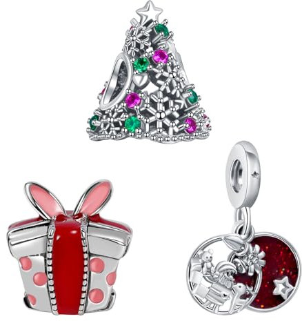 Doyafer 925 Sterling Silber Weihnachts Charm Set Geschenkbox, Baum, passend für Frauen Armband Halskette, Urlaub Geschenk