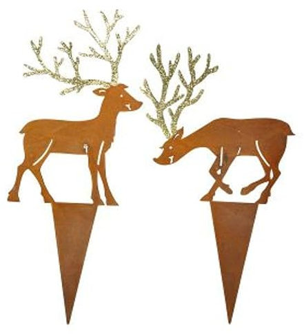MACOSA PO550298-023-716_x2 Dekostecker Hirsch 2er Set Rost 23 cm Metall rostig Dekohirsch Weihnachts-Dekoration Blumenstecker Herbst-Deko Winter-Deko Weihnachtsdeko Winter Dekoration