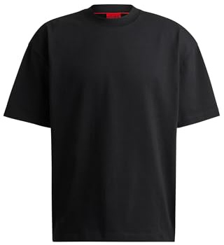 HUGO Mens Dplanitee Logo-Label T-Shirt in Cotton Jersey Black