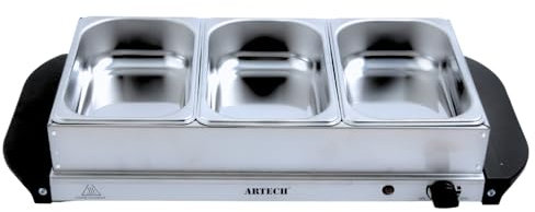 Trendi Electric Buffet Server Section Removeable Tray - Stainless Steel, Adjustable Temperature Control, Generous Capacity, Multifunctional Buffet (Silver 3 Section)