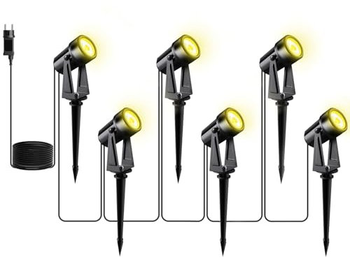 Yuusei Focos LED Exterior Conjunto de 6/20M, Blanco Cálido 3000K Foco LED Exterior, IP65 Impermeable Lámpara de Jardín Para al Aire Libre Patio árboles Césped