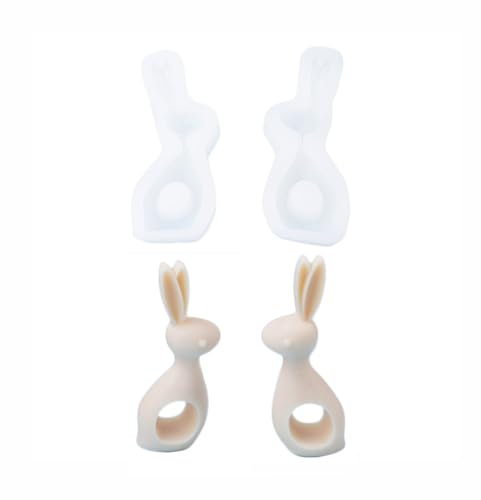 Xidmold 2 Stück Ostern Kaninchen Silikonformen Gießformen, Hasenform für Ostern, Ostern Hase Backform, Osterhase Silikonform for Gips, Sojawachs Kerzen, Handwerk (E)