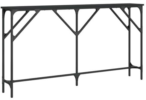 vidaXL Konsolentisch, Beistelltisch mit Metallrahmen, Couchtisch Sofatisch mit verstellbaren Beinen, Wohnzimmertisch Tisch Flurtisch, Schwarz Holzwerkstoff