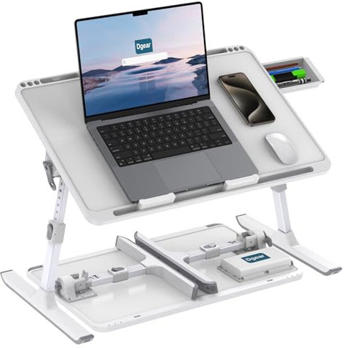 Dgear Laptop-Bett-Schreibtisch, höhenverstellbarer Laptop-Schreibtisch für Bett, extra großer faltbarer Laptop-Schreibtisch mit Schublade, für Bett, Sofa, Couch, Boden (X-Large, Weiß)