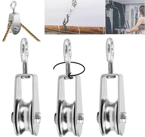 3 Stück Umlenkrollen Edelstahl, 30mm Seilrolle, Umlenkrolle Stahlseil Klein, Seilrolle Fitness Flaschenzug Riemenscheibe, 360° Schwenken Rolle, Tragfähigkeit 30kg, Blockseilrolle für Stahlseil, Seile