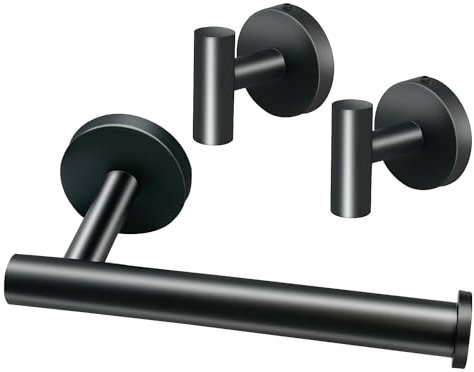 Generic 304 Stainless Steel Toilet Roll Holder Wall Mounted Black Set - Toilet Paper Holder Tissue Dispenser for bathrooms & Kitchen with 2 Pack Hooks