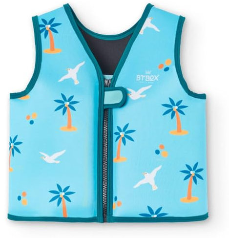 Btbox - Chaleco Flotador para Bebé -Talla XS a M -1 a 6 Años- Estampados - Natación, Piscina o Playa -Protección UPF 50+ -Neopreno de 5 mm -Doble Cierre de Seguridad (Palm Beach, XS:9 a 14 kg)