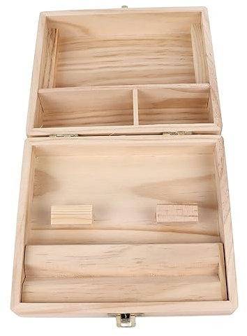 Caja para Alijo con Bandeja Rodante, Almacenamiento de Madera Sostenible para Fumar para Hierbas, Bandeja para Alijo de Joyería, 4 Compartimentos Seguros
