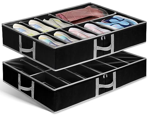 mepure Under Bed Shoe Storage Organiser, 80X60X15.5cm, 2Pack Adjustable Velcro Underbed Shoe Storage with Bottom Support&3 Handles, Under Bed Storage for Flat Shoes Heels Boots Sandals