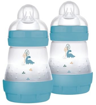 MAM Easy Start Babyflasche, 160 ml (2er-Set), Set mit 2 Anti-Kolik-Fläschchen für gemischtes Stillen, reduziert Luftblasen und das Risiko von Koliken, Babyzubehör mit Sauger Größe 1, Hellblau