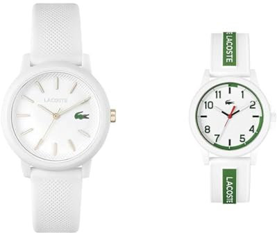 Lacoste Montre Analogique à Quartz pour Femme avec Bracelet en Silicone Blanc - 2001211 & Montre Analogique à Quartz Unisex avec Bracelet en Silicone Blanc - 2020140