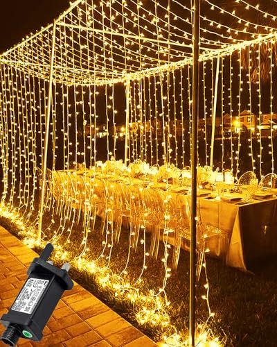 Joysing Curtain Lights 6M x 3M Curtain Fairy Lights Plug in, 600 LED Fairy Light Curtain Waterproof Gazebo Lights Mains Powered for Bedroom Wall Wedding Indoor Outdoor Decorations
