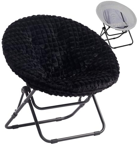 HollyHOME Rund Sessel Bequemer Klappsessel Wohnzimmer Ohrensessel Runder Sessel Schlafzimmer Mondsessel Gemütlicher Lesesessel Plüsch, Schwarz