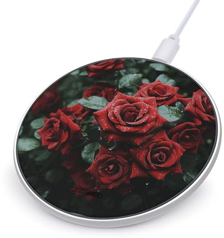 Kabelloses Handy-Ladegerät, Ladepad, rote und schwarze Rose, bedruckt, kabelloses Ladegerät, anwendbar für Mobiltelefone mit kabelloser Ladefunktion, Ladepad (kein Adapter)