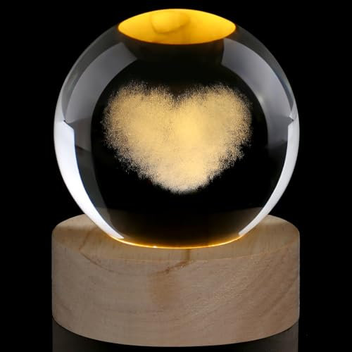 AWARDSEN 60 mm Kristallkugel Herz, Briefbeschwerer Glaskugel Deko, Crystal Ball Herzensmensch Geschenk für Partner, Jahrestag Geschenk für Sie