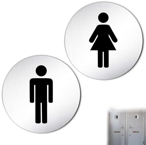 VZU 2 Stück WC Schild Selbstklebend, Toilettenschild Damen Herren Ø100 mm, Aluminium Vollmaterial Türschild für Innen- und Außenbereich, Gäste WC Schild, Toiletten Aufkleber, Toilettentürschilder