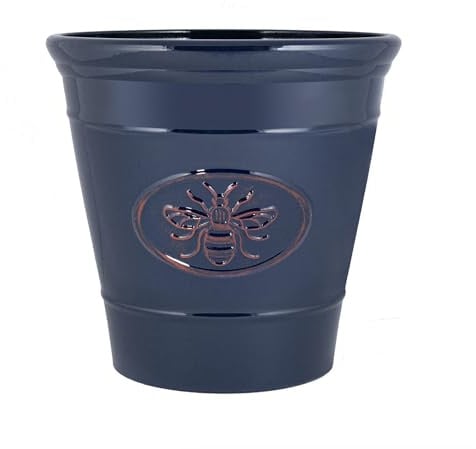 Muddy Hands Decorative Bee Garden Planter – Gloss Finish Outdoor Plastic Plant Pot for Flowers, Herbs, Shrubs & Small Trees, Frost Proof, Weather Resistant with Drainage Hole (Dark Blue, 6 Litre)