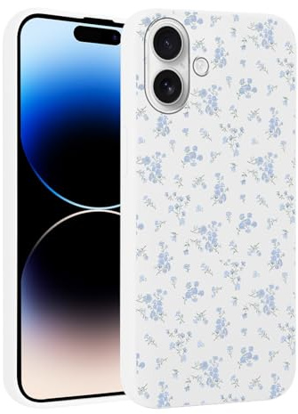 Knrlqim Handyhülle für iPhone 17 Hülle 6,3 Aesthetic Blumen Blau Muster Design Frauen Cover Case Ultra Dünn Weich Silikon TPU Stoßfest Kratzfest Schutzhülle für iPhone17, Weiß