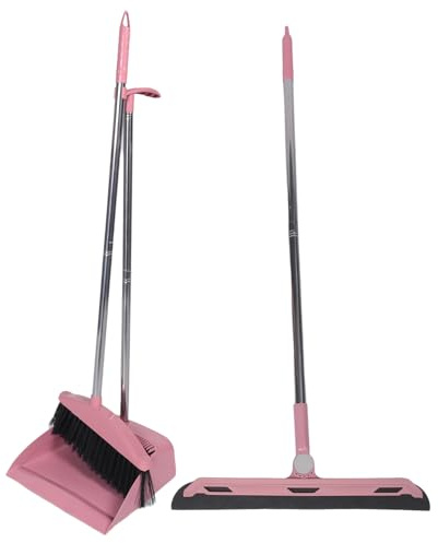 Aniyaa Dustpan Broom Set Floor Wiper Household Cleaning Long Handle Cleaning Set for Lobby Household Kitchen Cleaning Pink