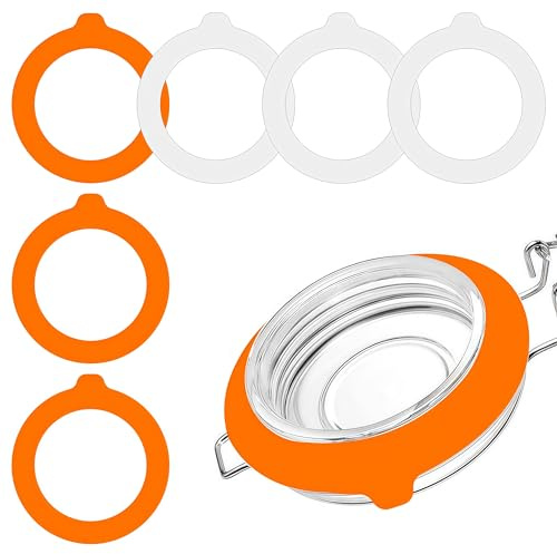 6 Pcs Rubber Jar Seals Replacement, Silicone Jar Gaskets, Airtight Leakproof Gasket Sealing Rings, Standard Seal Rings for Mason Regular Mouth Canning Jars(White, Orange)