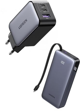 UGREEN Nexode 65W Cargador USB C con 45W Power Bank 20000mAh Cable USB C Integrado