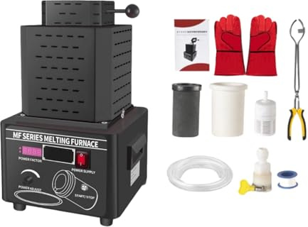 Horno Para Fundir Metales Preciosos 5 KW, Horno De Fusión Digital, Kit Horno De Fundición Con Crisol,Horno De Alta Temperatura 1600℃, Fundición Rápida Oro,(Black,3kg)