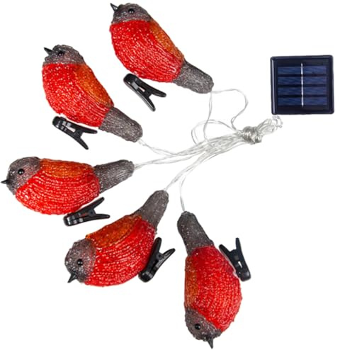Solar LED Rotkehlchen Lichterkette aus Acryl Kunststoff Ip65 1 Satz | Garten und Hof, Rot, Energiesparend mit Geringem Verbrauch, Dekorative Außenbeleuchtung