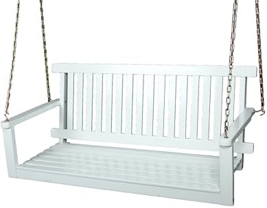 DELUKE Garten-Hängebank Amelie - 130cm Breit, Eukalyptus, Weiß | Hängebank Garten Wetterfest Sitzbank Outdoor