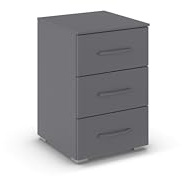 Rauch Möbel ADITIO, Nachttisch, Farbe Grau metallic, Maße 40x61x42 cm | Nachtkommode im zeitlosen Stil, 3 Schubladen, Soft-Close, für Schlafzimmer, Jugendzimmer, Kinderzimmer, Gästezimmer