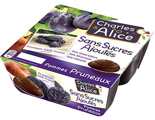 Dessert de fruits sans sucres Charles et Alice pommes et pruneaux - 4 x 100 g