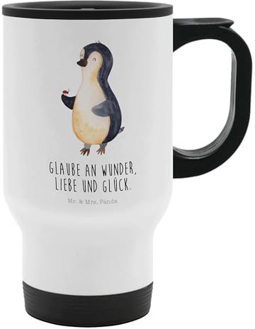 Mr. & Mrs. Panda Thermobecher Pinguin Marienkäfer - Geschenk, kleine Wunder, Thermobecher für 400 ml, Lebensfreude, Freude, Glück, Reisebecher,